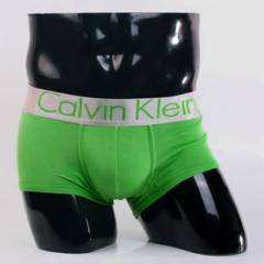 Мужские трусы Calvin Klein зеленые с серебряной резинкой Steel A007